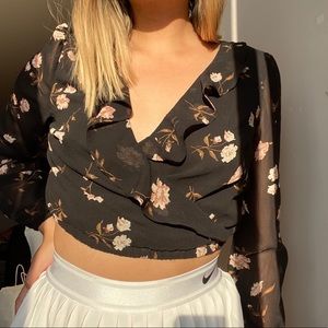 garage mesh floral top long sleeve